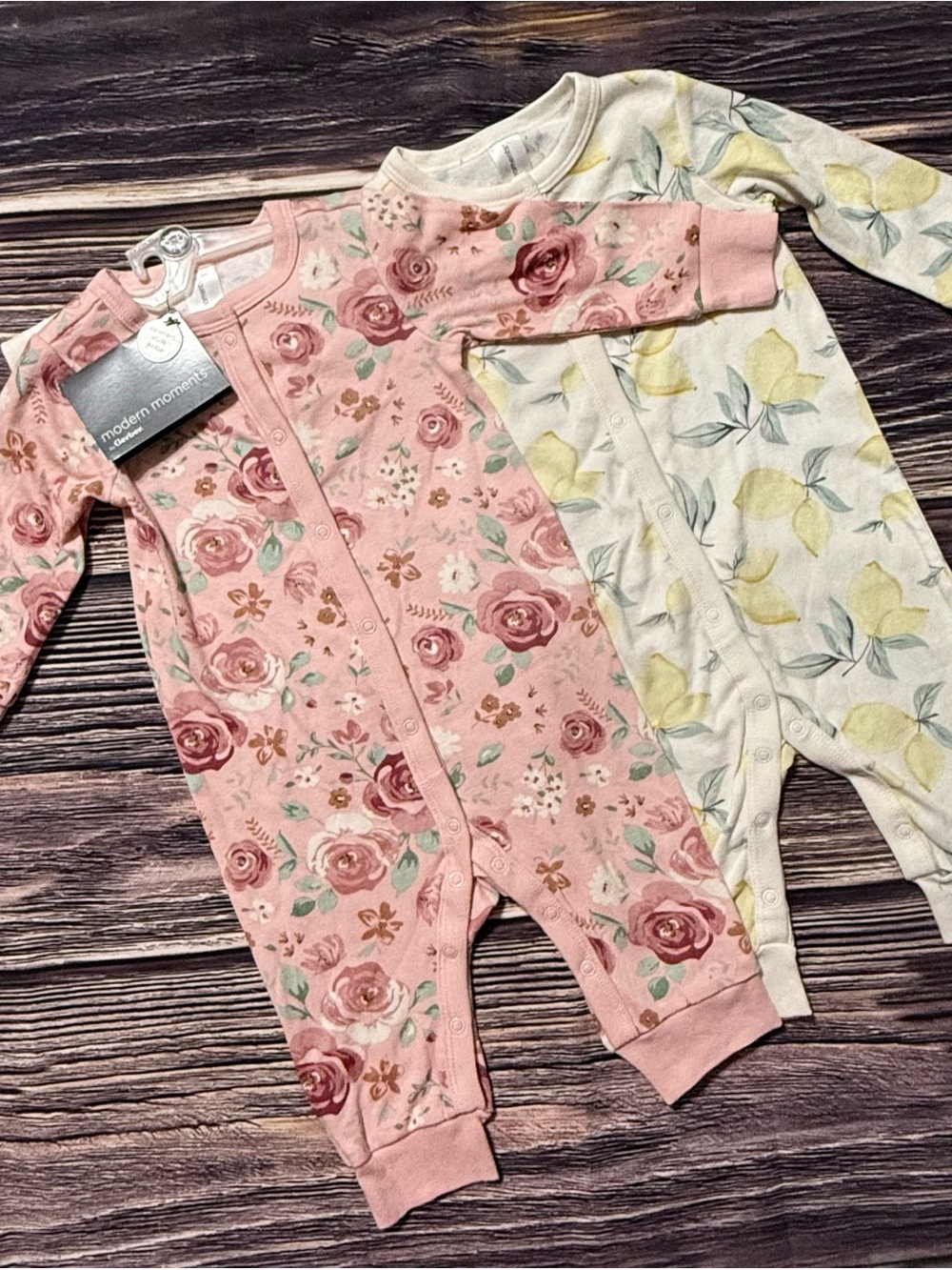 NWT Gerber Pink Rose/ Lemon  Print Modern Moment Onsies
